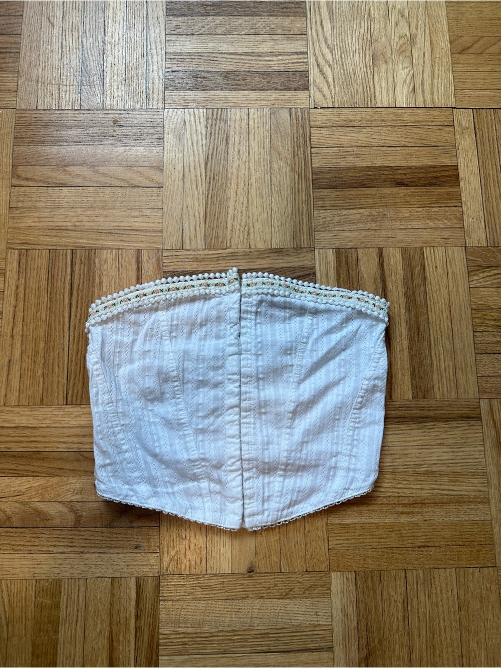 Strapless White Beaded Trim Crop Top